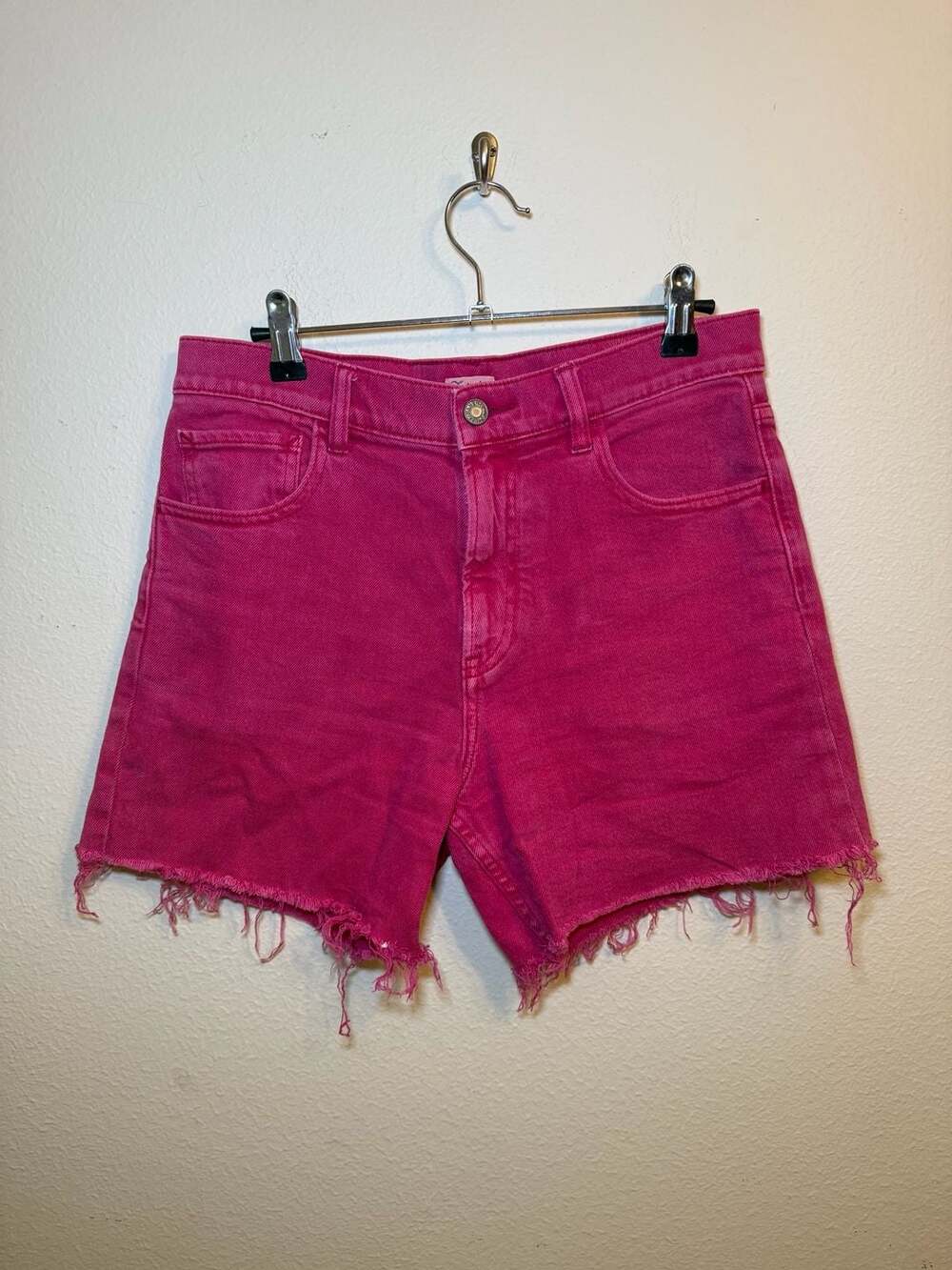Faherty Women's High-Rise Pink Denim Cut-Off Shorts Size 27